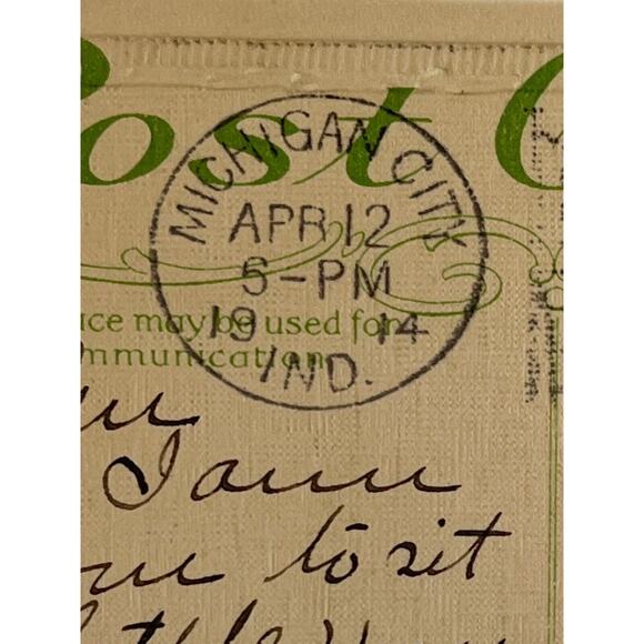 Antique 1914 Easter Greetings Postcard Boy Girl Chickens With Hatched Chicks SEE - Picture 6 of 9